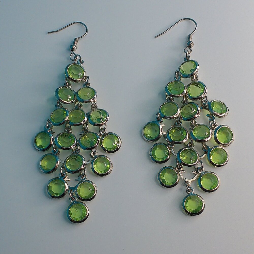 Green/silver chandelier crystal dangle earrings